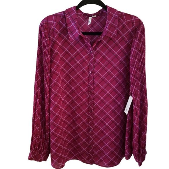Elle Button Front Long Sleeve Blouse Size XL - Picture 1 of 10